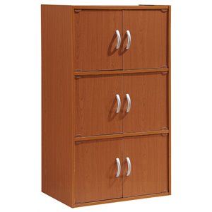 Hodedah 3 Shelf 6 Door Multi-Purpose Wooden Bookcase in Cherry Finish