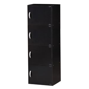 Hodedah 4 Shelf 4 Door Multi-Purpose Wooden Bookcase in Black Finish