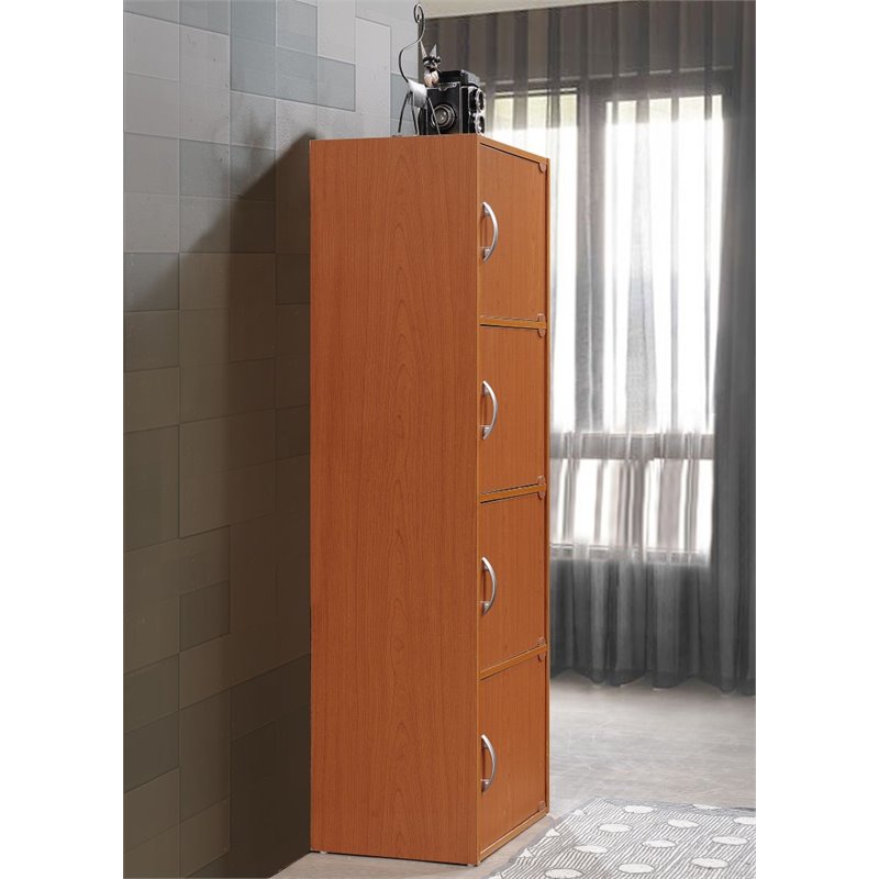 Hodedah 4 Shelf 4 Door Multi-Purpose Wooden Bookcase in Cherry Finish