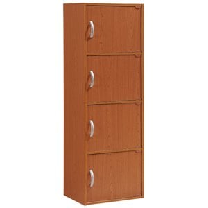 Hodedah 4 Shelf 4 Door Multi-Purpose Wooden Bookcase in Cherry Finish