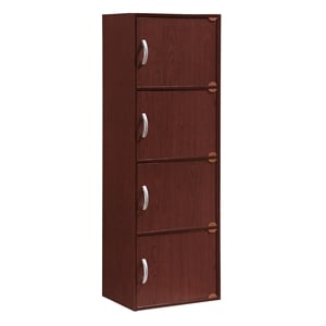 Hodedah 4 Shelf 4 Door Multi-Purpose Wooden Bookcase in Mahogany Finish