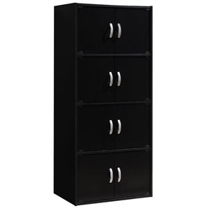 Hodedah 4 Shelf 8 Door Versatil Wooden Bookcase Cabinet in Black Finish