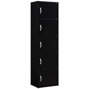 Hodedah 5 Shelf 5 Door Multi-Purpose Wooden Bookcase in Black Finish