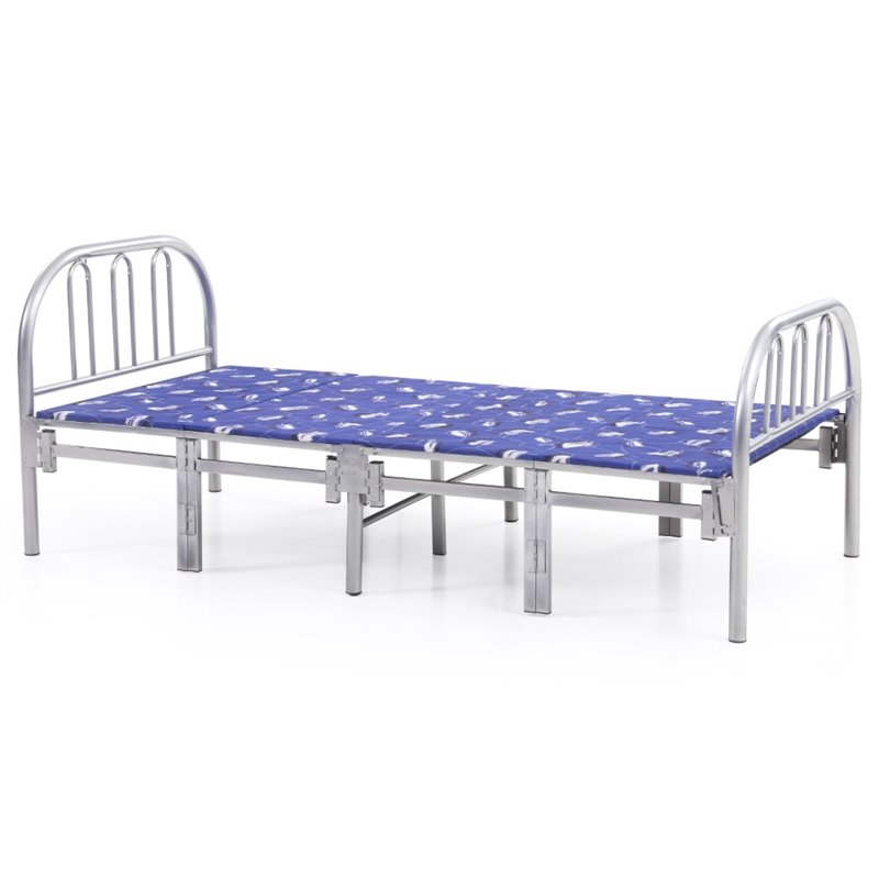 Hodedah Folding Bed with Headboard-Footboard and Metal Frame in Silver Finish