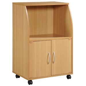 Hodedah Modern Wooden Microwave Kitchen Cart in Beige Finish