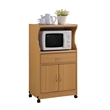 Hodedah Microwave Contemporary Wooden Kitchen Cart in Beige Finish