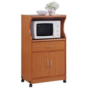 Hodedah Microwave Contemporary Wooden Kitchen Cart in Cherry Finish