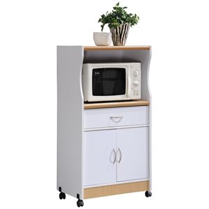 Hodedah Microwave Contemporary Wooden Kitchen Cart in White Finish