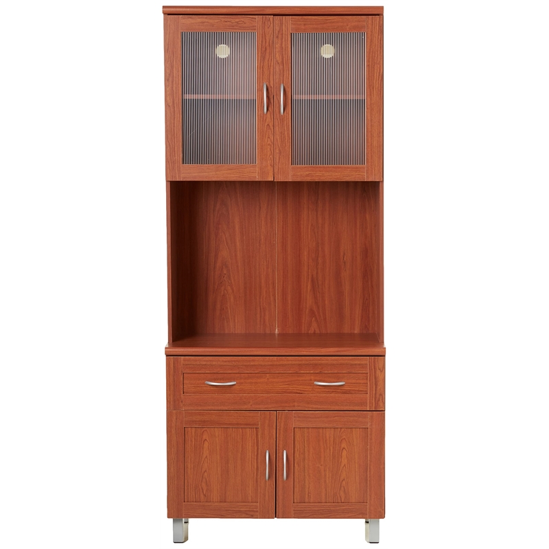 Hodedah Kitchen Cabinet with Top / Bottom Enclosed Cabinet Space in Cherry Wood