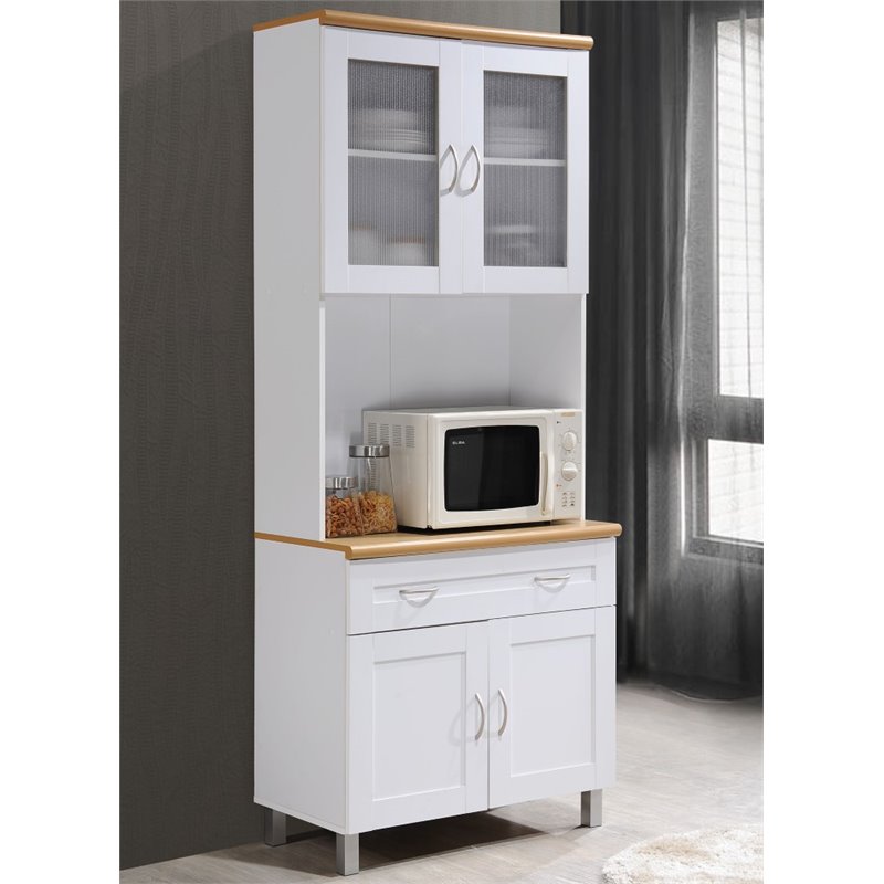 Hodedah Kitchen Cabinet with Top and Bottom Enclosed Cabinet Space in White Wood
