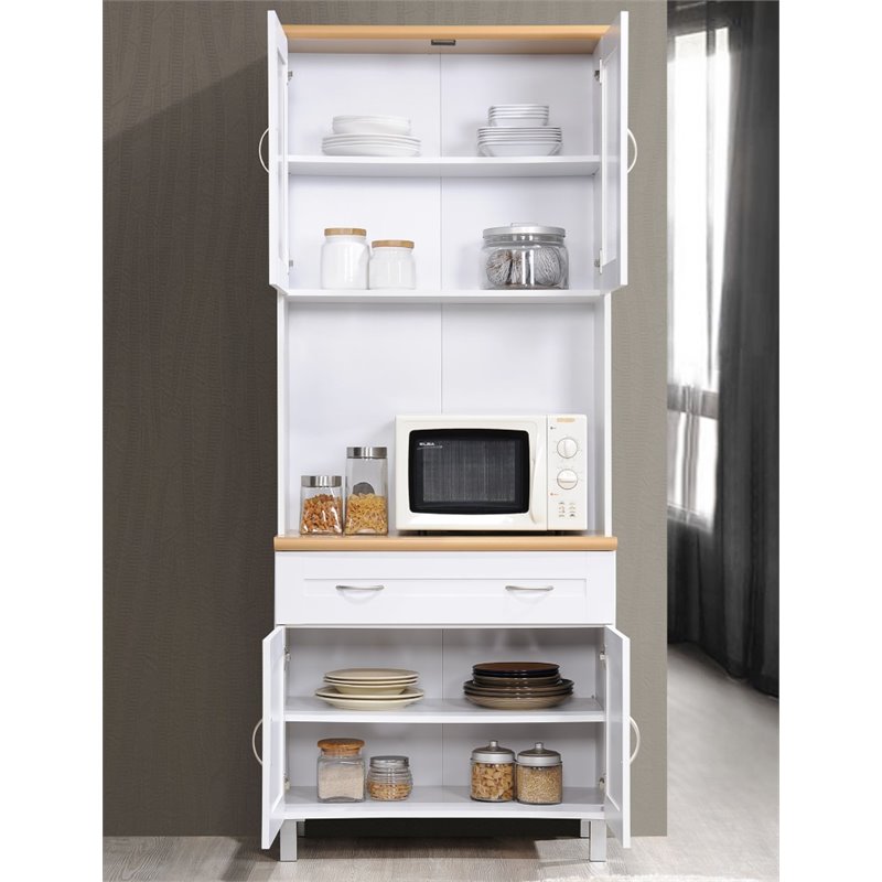 Hodedah Kitchen Cabinet with Top and Bottom Enclosed Cabinet Space in White Wood