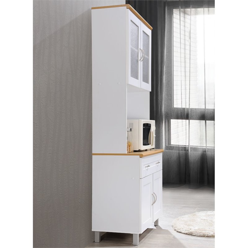 Hodedah Kitchen Cabinet with Top and Bottom Enclosed Cabinet Space in White Wood
