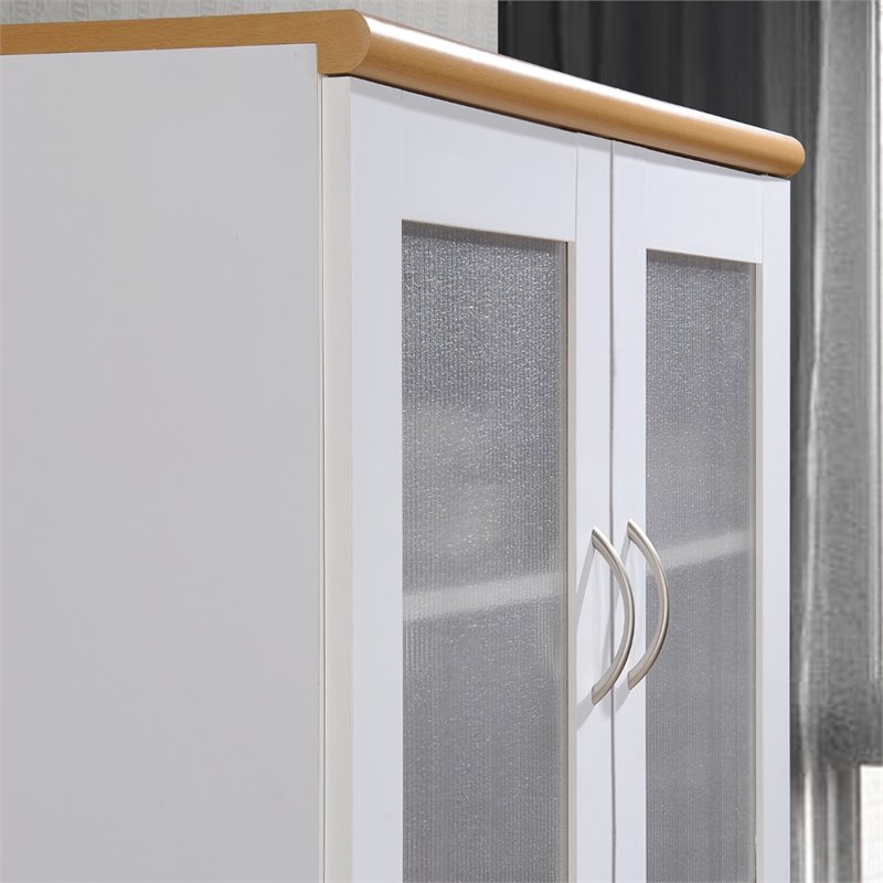 Hodedah Kitchen Cabinet with Top and Bottom Enclosed Cabinet Space in White Wood