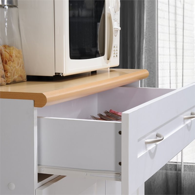 Hodedah Kitchen Cabinet with Top and Bottom Enclosed Cabinet Space in White Wood
