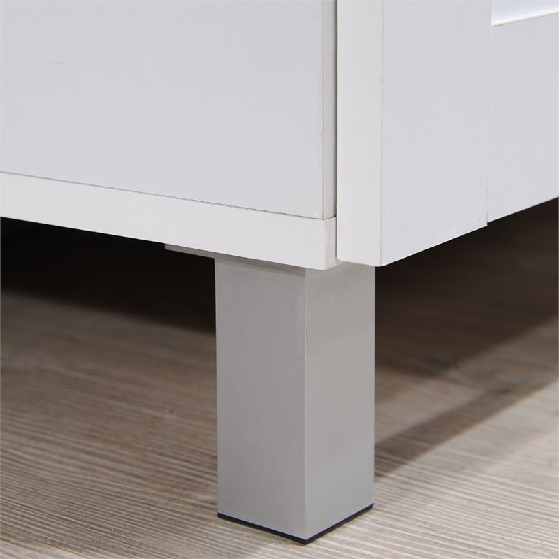 Hodedah Kitchen Cabinet with Top and Bottom Enclosed Cabinet Space in White Wood