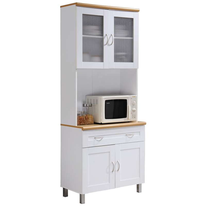 Hodedah Kitchen Cabinet with Top and Bottom Enclosed Cabinet Space in White Wood