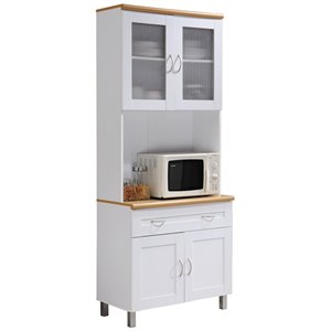 Hodedah Kitchen Cabinet with Top and Bottom Enclosed Cabinet Space in White Wood