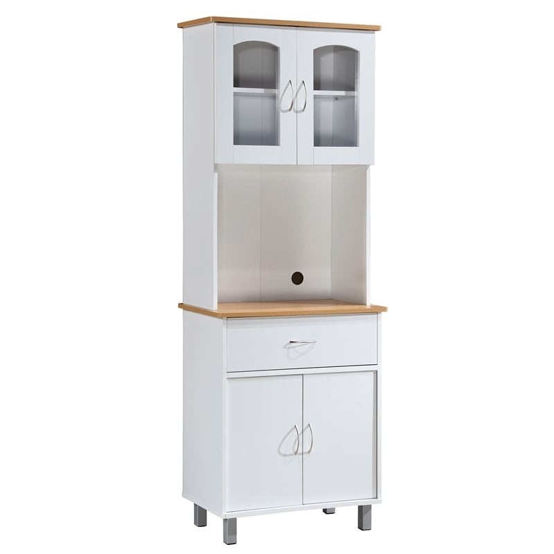 Hodedah Kitchen China with 4-Door 1-Drawer and Microwave Space in White Wood