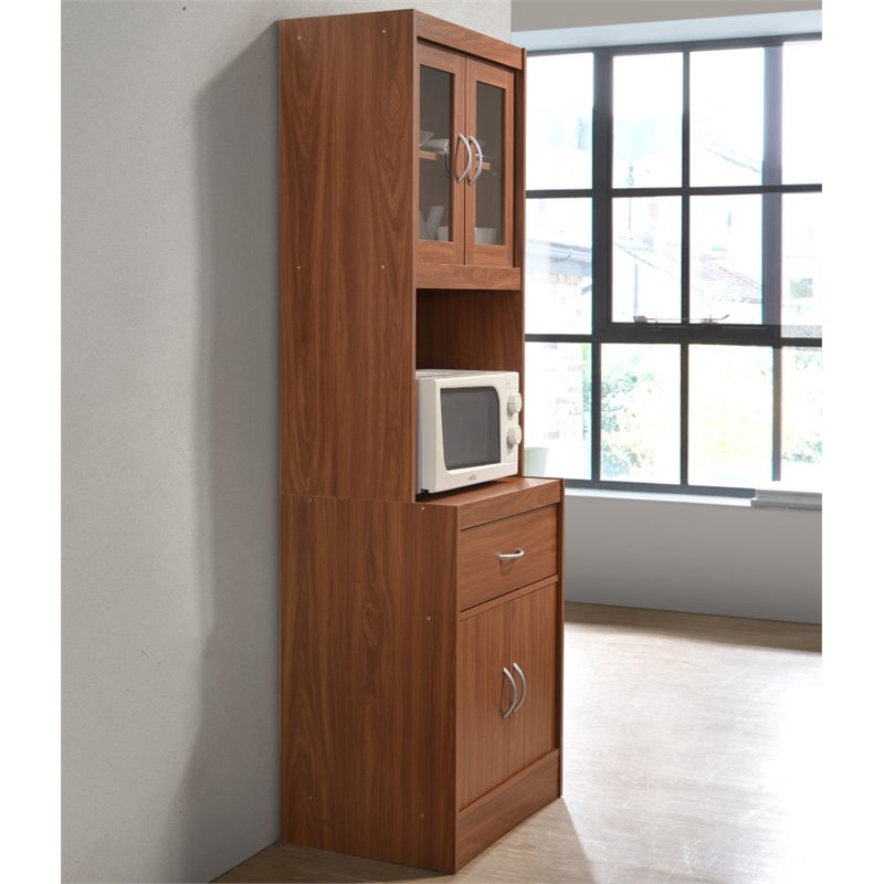 Hodedah Kitchen Cabinet with 1 Drawer plus Space for Microwave in Cherry Wood