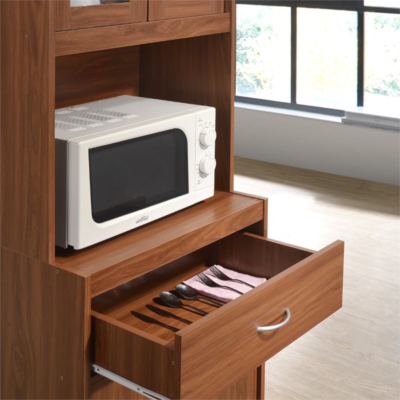 Hodedah Kitchen Cabinet with 1 Drawer plus Space for Microwave in Cherry Wood