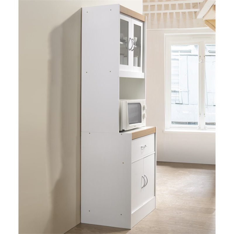 Hodedah Kitchen Cabinet with 1 Drawer plus Space for Microwave in White Wood