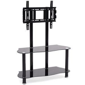 Hodedah 35.4&quot Wide Glass TV Stand with 2 Shelves and Mount in Black