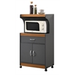 Hodedah Microwave Contemporary Wooden Kitchen Cart in Grey-Oak Finish