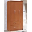 Hodedah 3 Door Armoire with 2 Drawers 3 Shelves in Cherry Wood