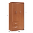Hodedah 3 Door Armoire with 2 Drawers 3 Shelves in Cherry Wood