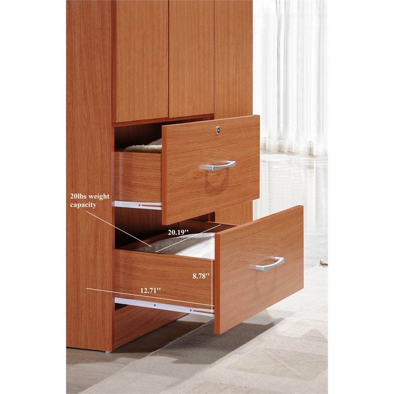 Hodedah 3 Door Armoire with 2 Drawers 3 Shelves in Cherry Wood