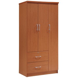 Hodedah 3 Door Armoire with 2 Drawers 3 Shelves in Cherry Wood