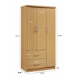 Hodedah 3 Door Armoire with 2 Drawers 3 Shelves in Beige Wood