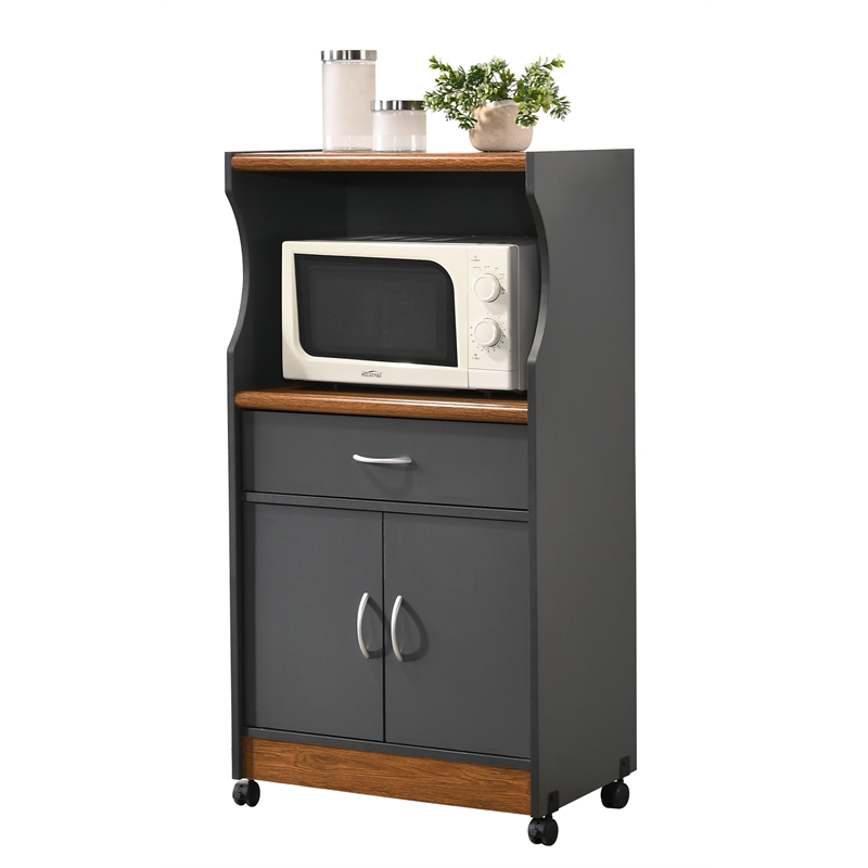 Hodedah Microwave Contemporary Wooden Kitchen Cart in Grey-Oak Finish