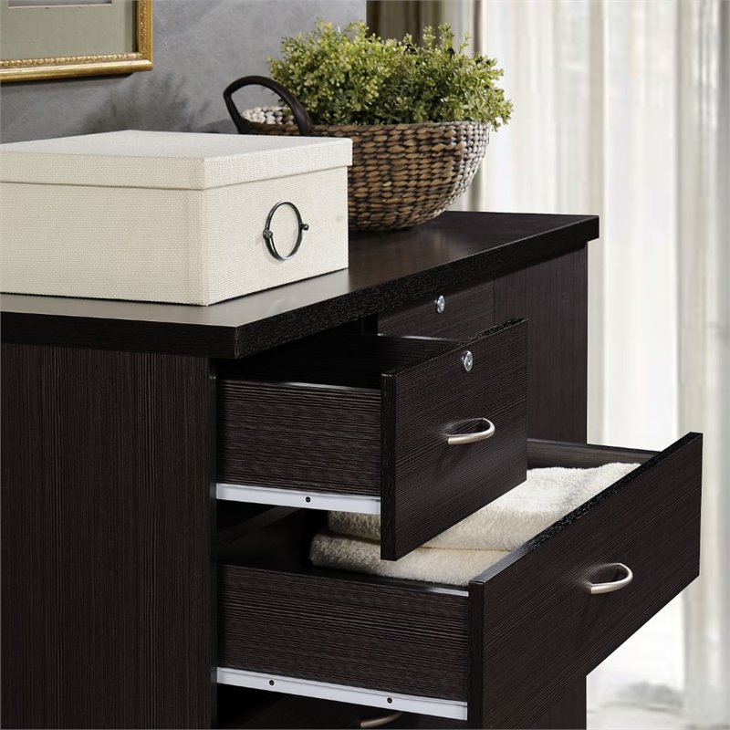 Hodedah 7 Drawer Chest with Locks on 2 Drawers and 1 Door in Chocolate Wood