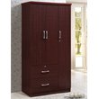 Hodedah 3 Door Armoire with 2 Drawers 3 Shelves in Mahogany Wood