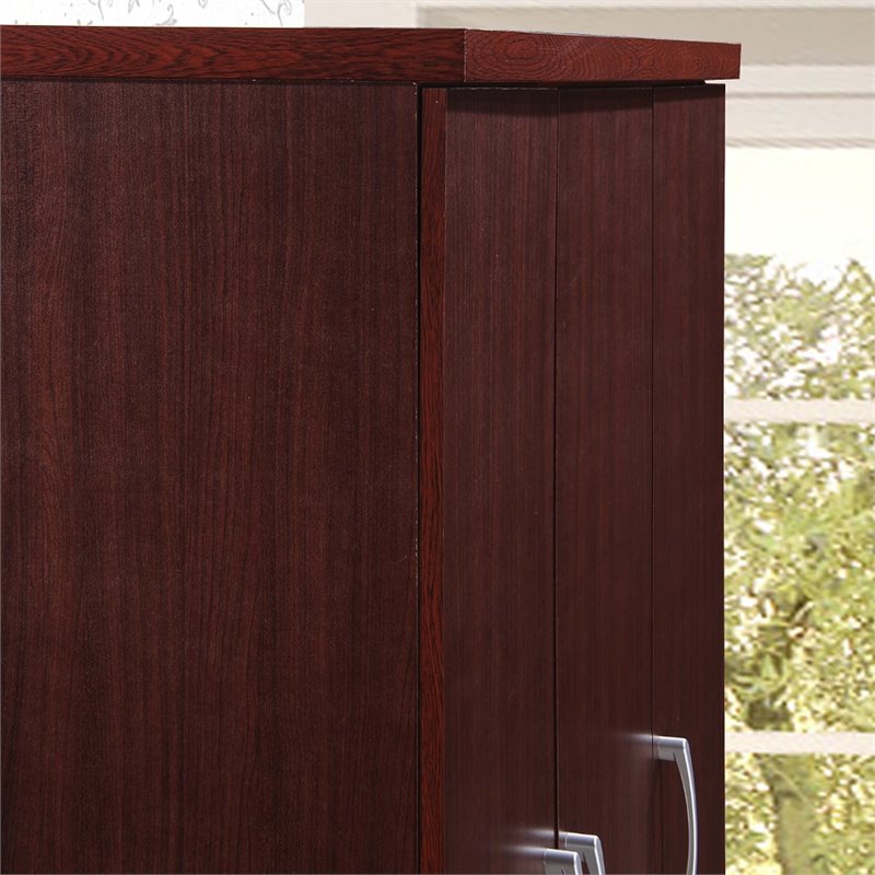 Hodedah 3 Door Armoire with 2 Drawers 3 Shelves in Mahogany Wood