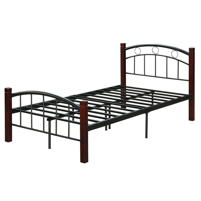 Hodedah Complete Metal Platform Bed with Headboard Footboard Twin Size in Black
