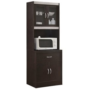 Hodedah Kitchen Cabinet 1 Drawer and Space for Microwave in Chocolate-Grey Wood