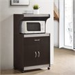 Hodedah Microwave Contemporary Wooden Kitchen Cart in Chocolate-Grey Finish