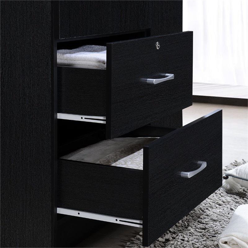 Hodedah 3 Door Armoire with 2 Drawers 3 Shelves in Black Wood