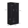 Hodedah 3 Door Armoire with 2 Drawers 3 Shelves in Black Wood