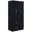 Hodedah 3 Door Armoire with 2 Drawers 3 Shelves in Black Wood