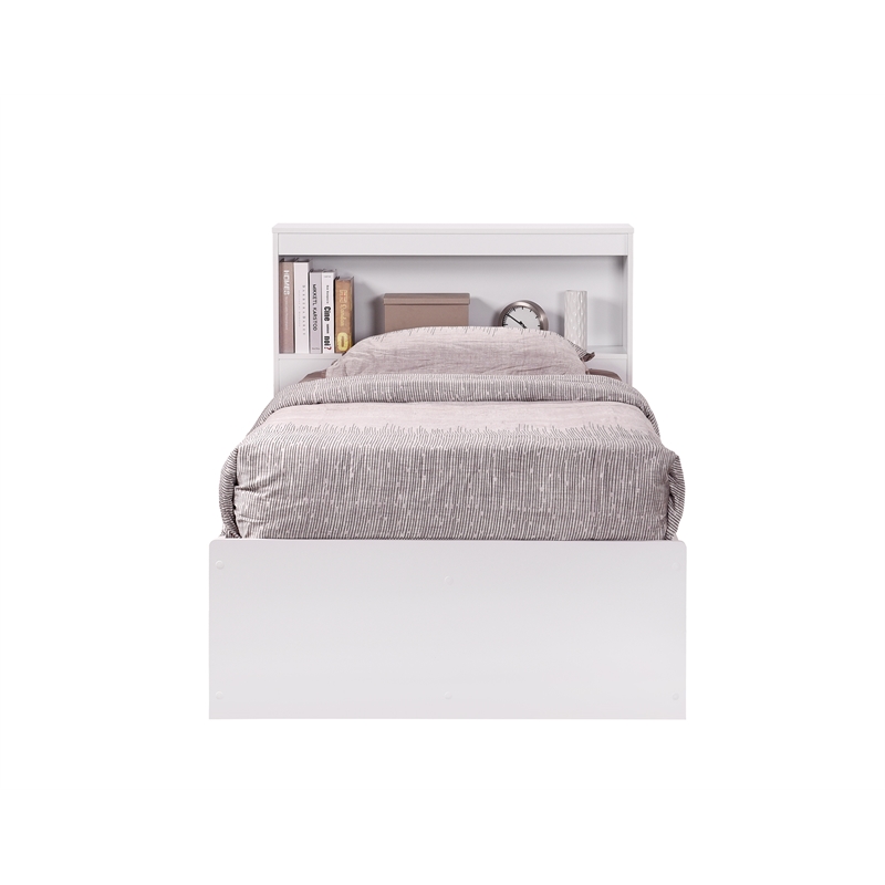 Hodedah Twin Size Captain Bed with 3 Drawers and Headboard in White Wood