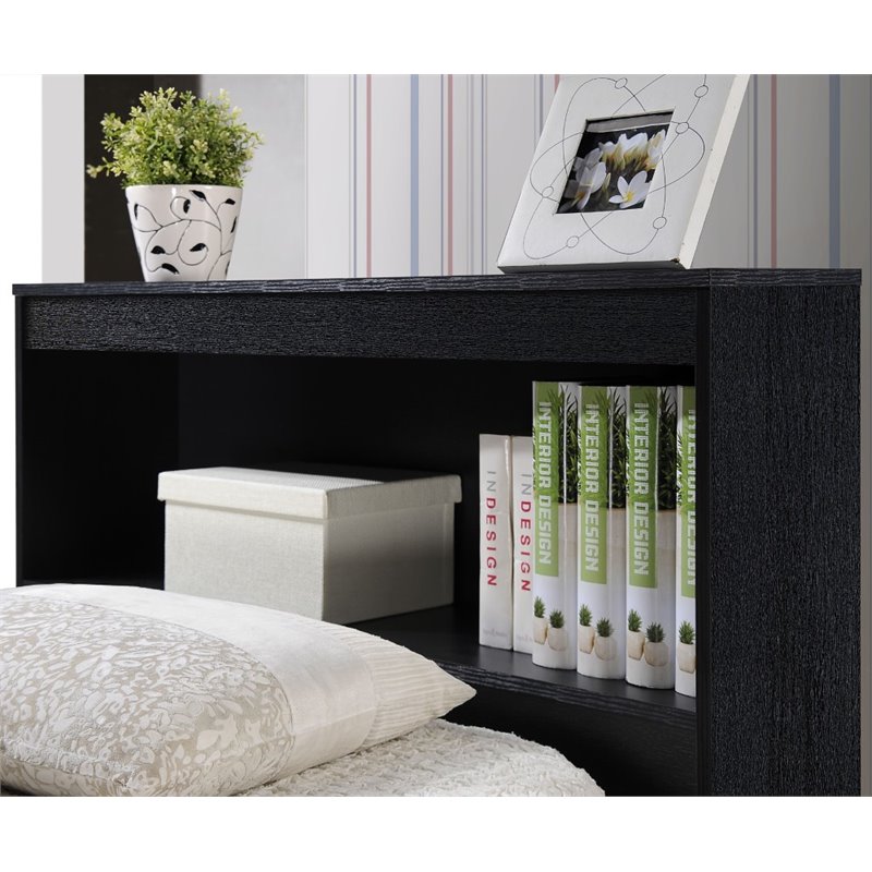 Hodedah Twin Size Captain Bed with 3 Drawers and Headboard in Black Wood