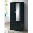 Hodedah 2 Door Armoire with 2 Drawers and Clothing Rod plus Mirror in Black Wood