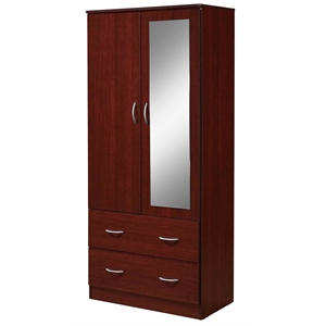 Hodedah 2 Door Armoire with 2 Drawers Clothing Rod and Mirror in Mahogany Wood