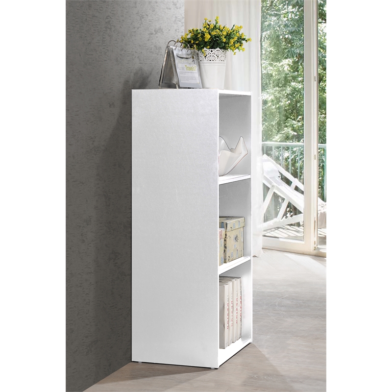 Hodedah Three Shelf Versatil Wooden Bookcase in White Finish