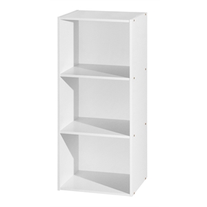 Hodedah Three Shelf Versatil Wooden Bookcase in White Finish