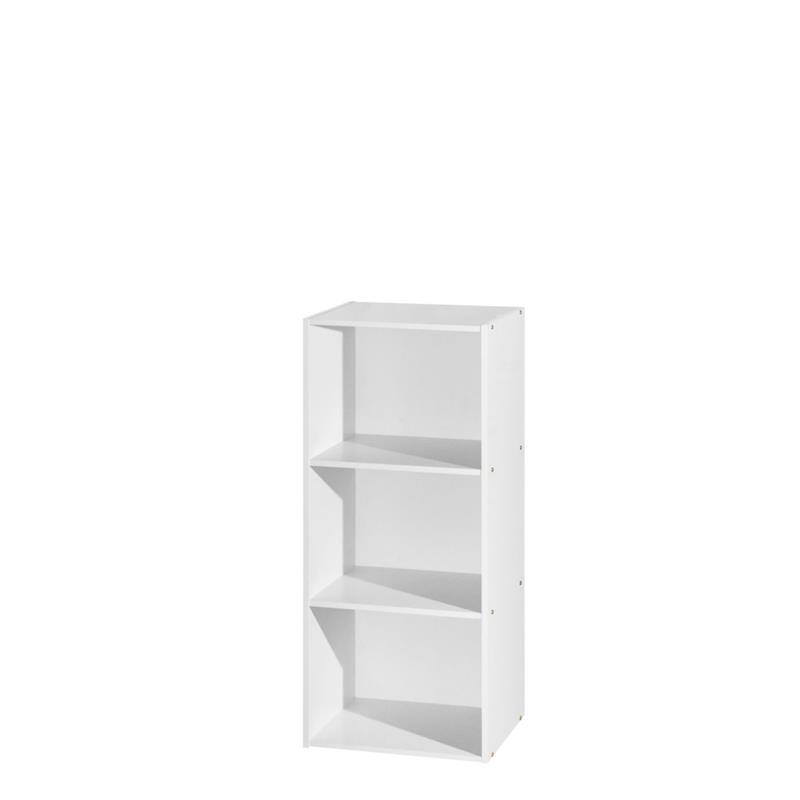 Hodedah Three Shelf Versatil Wooden Bookcase in White Finish