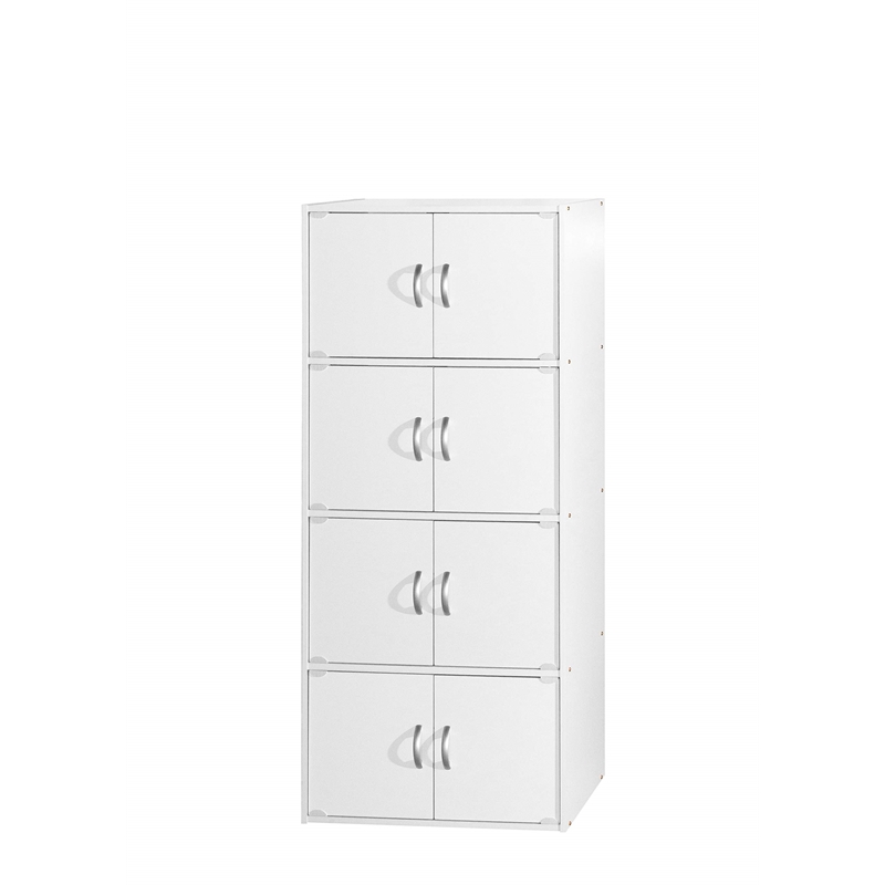 Hodedah 4 Shelf 8 Door Versatil Wooden Bookcase Cabinet in White Finish